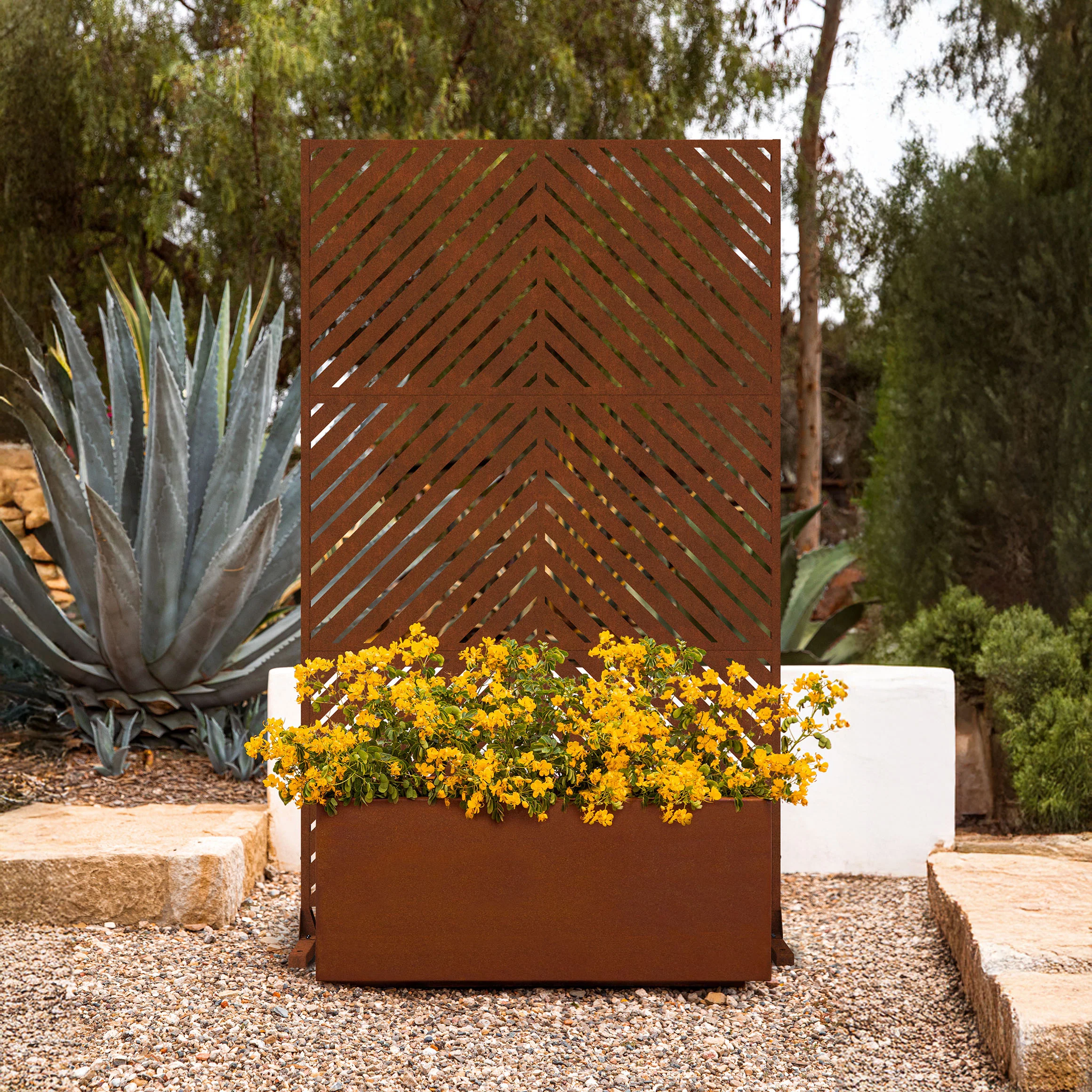 corten long box planter with privacy screen set - Image 16