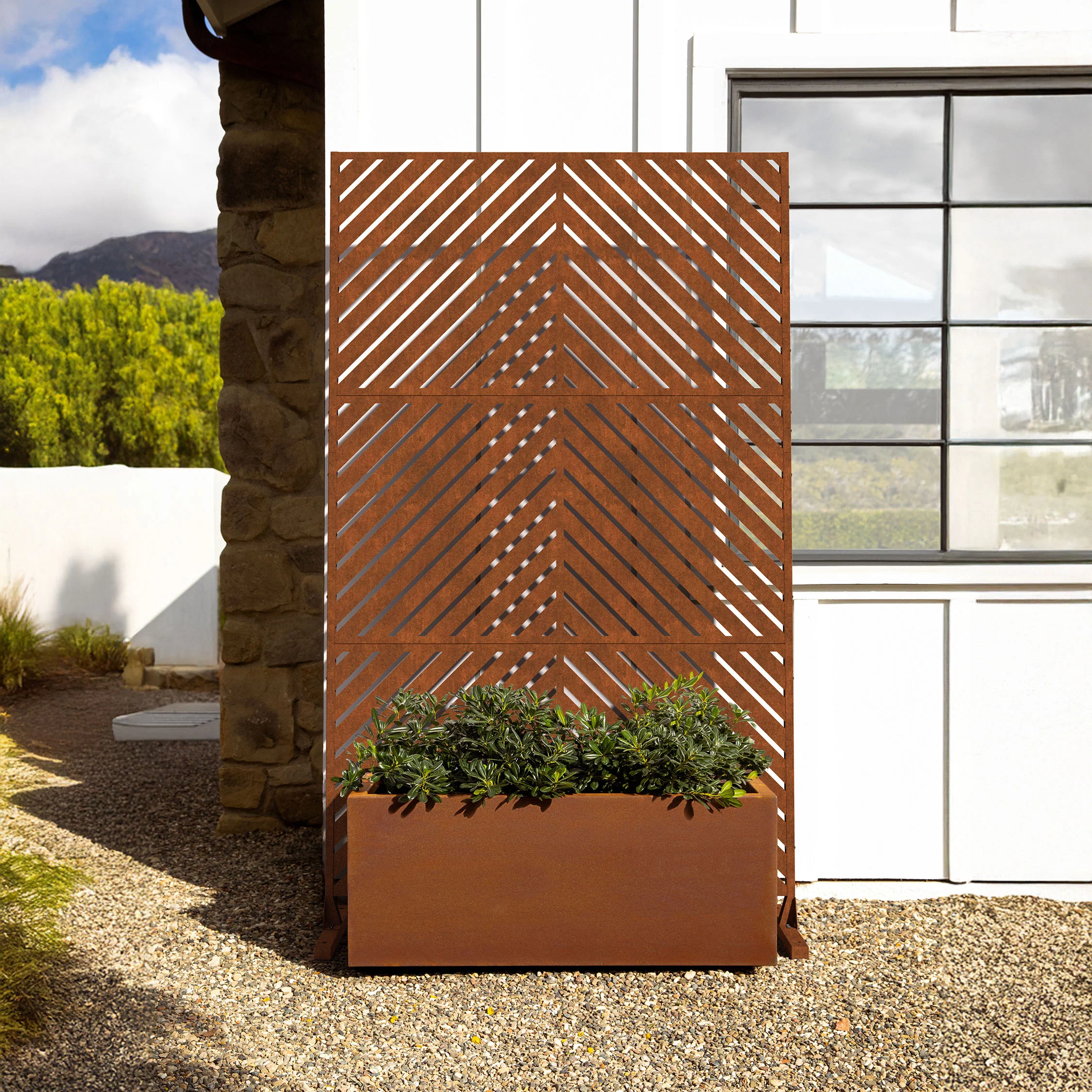 corten long box planter with privacy screen set - Image 17