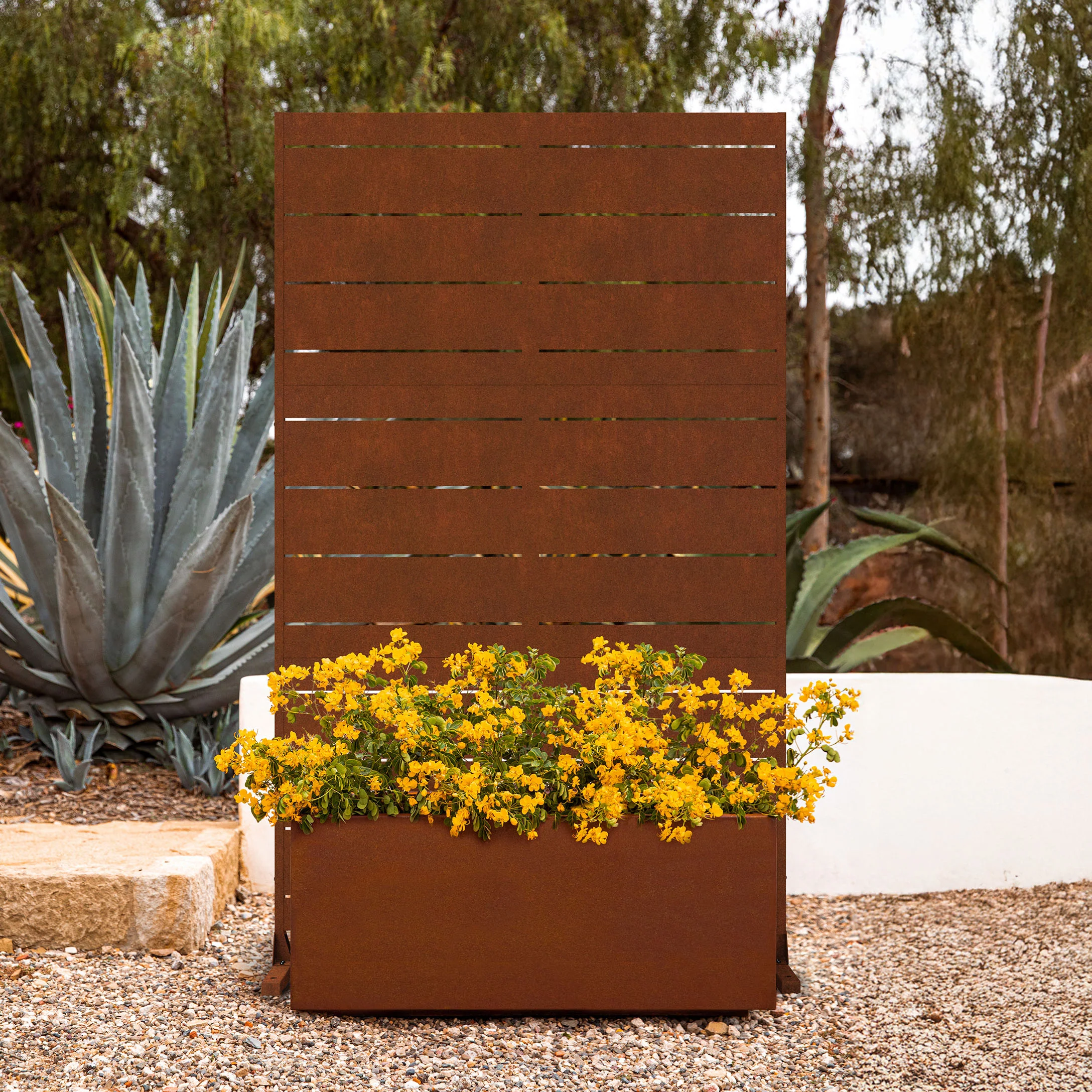 corten long box planter with privacy screen set - Image 18